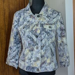 CHICOS Jean Jacket, Abstract Print, Sz 1,  M = 8/10, NWOT!!